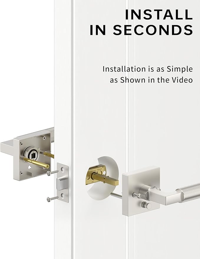 Asidrama 1 Pack Brushed Nickel Privacy Door Handles, Door Lever with Door Knobs Indoor for Bedroom or Bathroom, Heavy Duty Door Handles Interior with Locks for Left Right Sided Doors