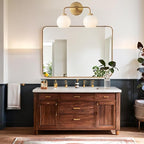 Minimalist Aged Brass Metal Finish Glass Globe Double Wall Sconce, 17 Inch Hand-Polished Vanity Light with Milky Glass Shade Over Mirror, Wall Light for Hallway, Bathroom (Milk Glass-Brass)