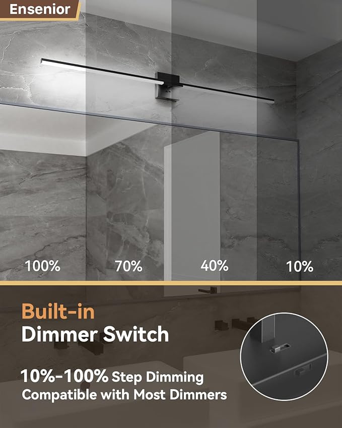 Ensenior Modern Bathroom Vanity Light 48 inch, Built-in Dimmer, 28W Dimmable 5CCT Led Bath Lights, Black Bar Vanity Lights for Bathroom Mirror Cabinets Bedroom-FCC Certificated