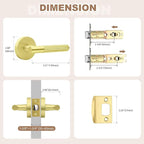 1 Pack Gold Passage Door Handle, Brass Interior Door Knob for Closet and Hallway, Knurled Reversible Non-Locking Door Lever