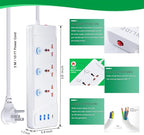 Power Strip with 45 Degree Plug and 10ft Long Cord, 3 Universal Socket, 2500W Circuit Breaker, 4 USB Ports Desktop Charging Station(3 USB-A & 1 USB-C)