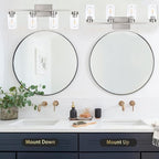 4 Light Bathroom Vanity Light Fixtures, Brush Nickel Modern Wall Lights with Clear Glass Shade, Vintage Wall Sconce Lighting for Living Room, Mirror, Bedroom, Hallway (Nickel, 4-Lights)