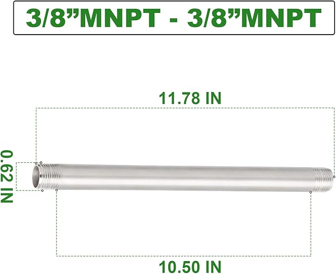 TAISHER 2Pcs Stainless Steel Pipe Fittings, 3/8" NPT x 3/8" NPT Male Threaded, 12" Length Nipple Cast Pipe