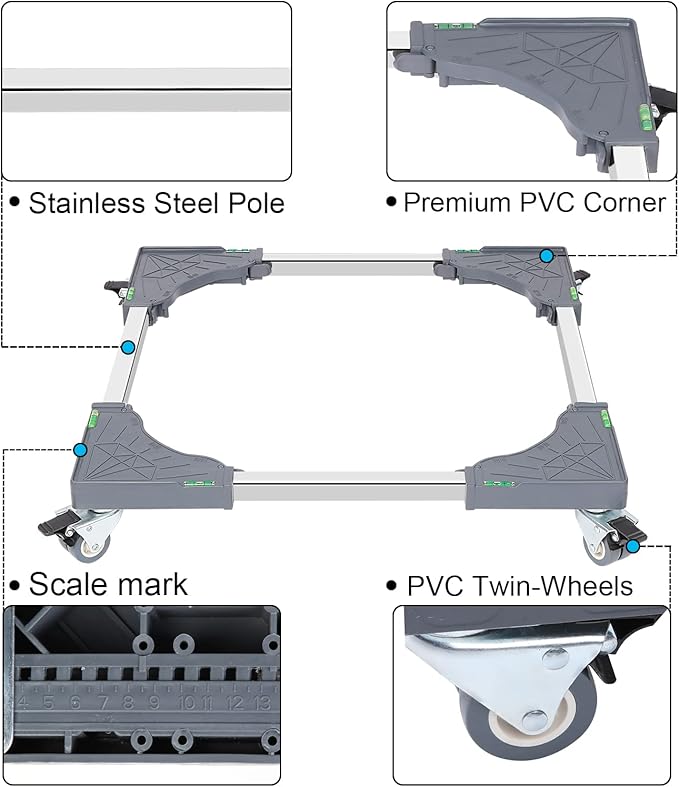 W B D WEIBIDA Appliance Dolly Cart with 4 Locking Twin Wheels Mini Fridge Stand Adjustable Furniture Mover Mobile Roller Base for Washing Machine, Dryer, Refrigerator, Laundry Pedestal