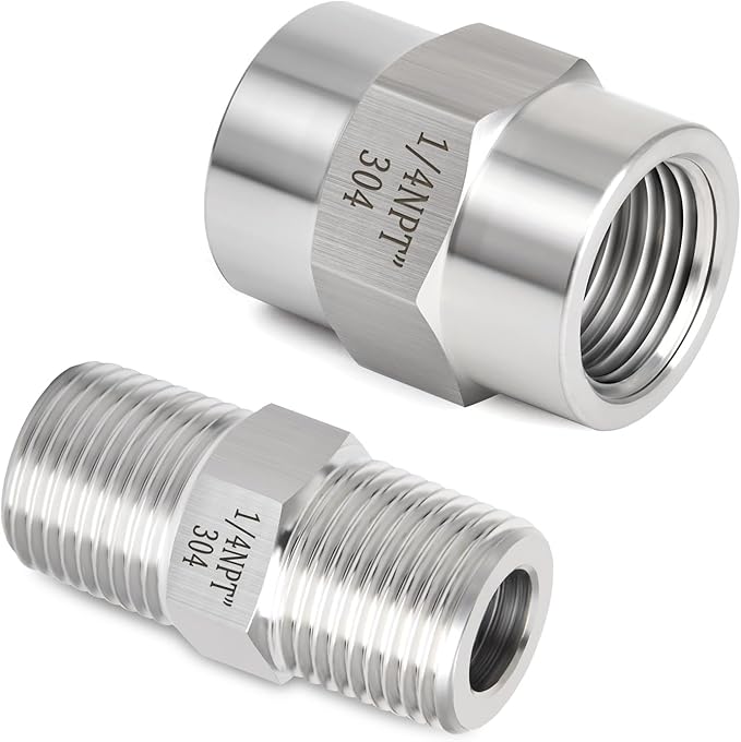 GASHER 4PCS 304 Stainless Steel Pipe Fitting, Hex Nipple Hex Coupling, 1/4" x 1/4" NPT Male Thread Pipe, 1/4Inch x 1/4Inch NPT Female Thread Pipe
