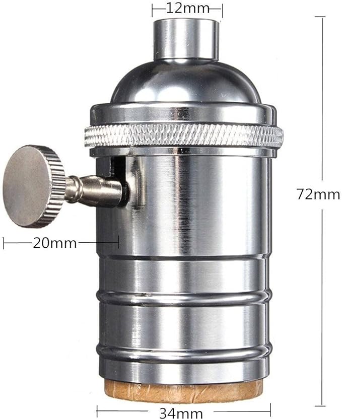 2 Pack Lamp or Fixture Replacement, E26/ E27 Solid Brass Industrial Light Socket Vintage Edison Pendant Lamp Copper Holder with Switch (Silver)