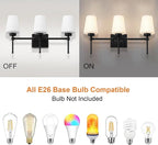 Bathroom Vanity Light Fixtures Brushed Black Over Mirror with Milk Glass Shade Wall Sconce Lighting Lamp Bath 3-Lights (Exclude E26 Bulb)
