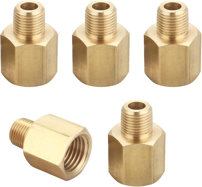 Brass Pipe Fitting, Adapter, 1/8 Inch NPT Male Pipe x 1/4 Inch NPT Female Pipe, Pack of 5
