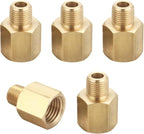 Brass Pipe Fitting, Adapter, 1/8 Inch NPT Male Pipe x 1/4 Inch NPT Female Pipe, Pack of 5