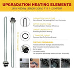 EWH-05 Electric Water Heater Element Kit,Include TWO 4500W/240V Water Heater Elements,Lower Thermostat & Upper Thermostat,Quick Change Tool,Two Protective Covers and Wrench Replacing Tools