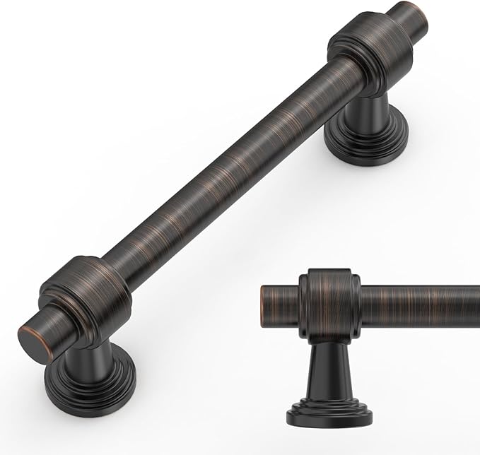 Amerdeco 10 Pack Oil Rubbed Bronze Cabinet Pulls 3.75 Inch(96mm) Hole Center Drawer Pulls Cabinet Hardware Kitchen Cabinet Handles for Bathroom ZH0069
