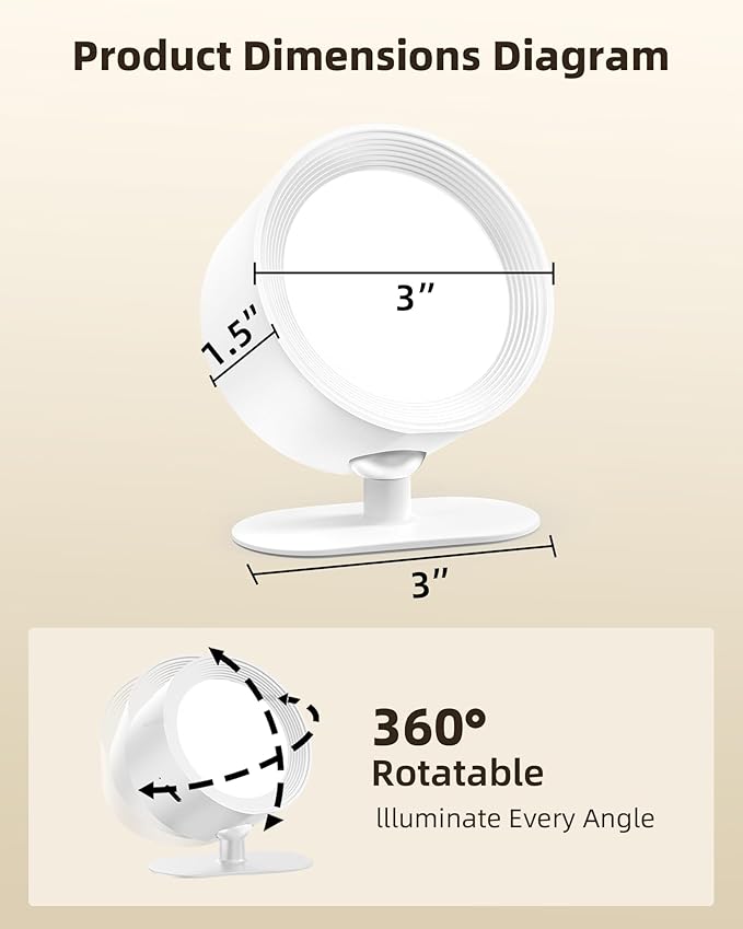 LED Wall Mounted Lights, Rechargeable Wall Sconces Lamp, 3 Color Temps & Remote and Touch, 360°Rotation Dimmable Cordless Wall Light for Study Bedroom Reading Bedside(White, 2 Pack)