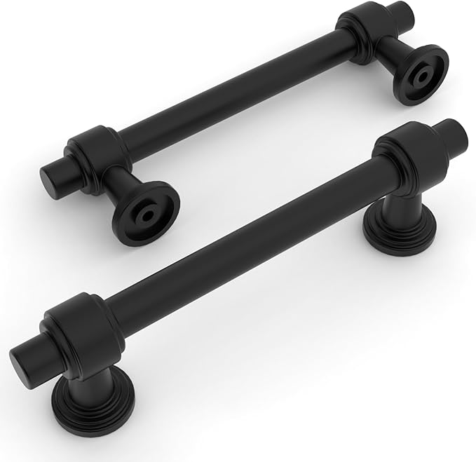 Amerdeco 10 Pack Matte Black Cabinet Pulls 3.75 Inch(96mm) Hole Center Drawer Pulls Cabinet Hardware Kitchen Cabinet Handles for Bathroom Dresser Pulls ZH0069