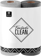 Fantasticlean Microfiber Cleaning Cloth Roll -60 Pack, Tear Away Microfiber Towels, 12" x 12", Reusable, Washable, Scratch Free, Ultra Absorbent for Car, Home Supplies (Grey & DimGrey)