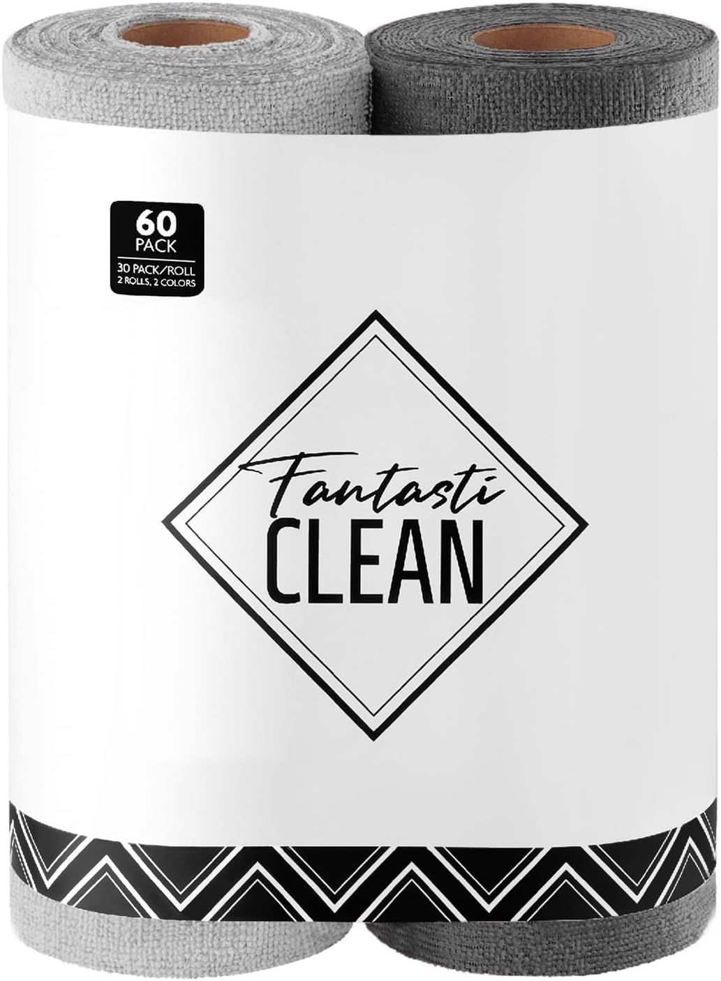 Fantasticlean Microfiber Cleaning Cloth Roll -60 Pack, Tear Away Microfiber Towels, 12" x 12", Reusable, Washable, Scratch Free, Ultra Absorbent for Car, Home Supplies (Grey & DimGrey)