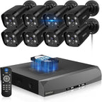 《130°Wide Angle & 2-Way Audio》Outdoor Wired Security Camera System, Black IP Cameras, Home Video Surveillance Systems
