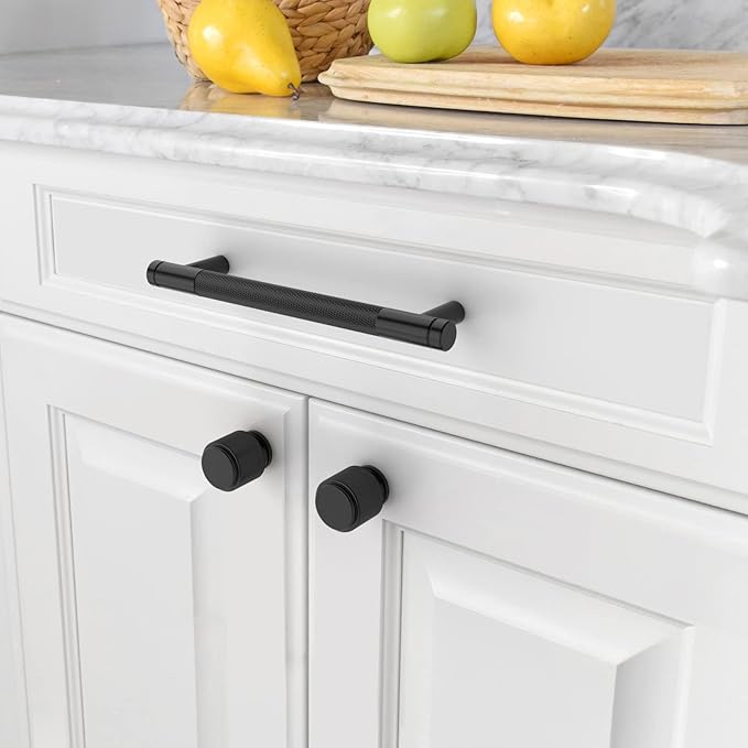 Amerdeco 10 Pack Matte Black Knurled Cabinet Pulls 5 Inch Center to Center Kitchen Cabinet Handles for Drawer Dresser, Cupboard and Wardrobe ZH0031