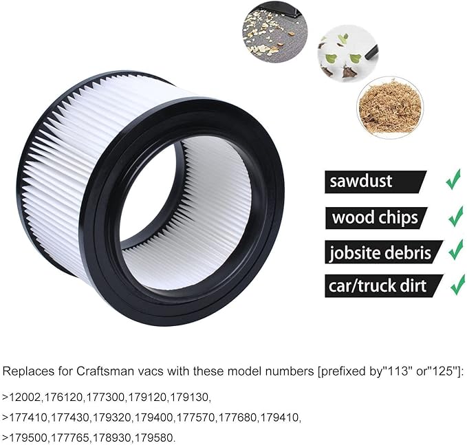 17810 Filter Compatible with Craftsman 4 Gallon Vacuum Filter,9-17810 Wet Dry Vacuum Filter Compatible with Craftsman 4 Gallon Replacement Filter (2 pack)