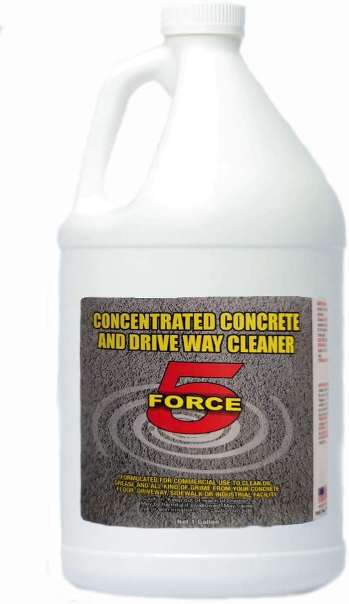 Force 5: Concentrated Outdoor, Concrete, Driveway and Sidewalk Cleaner. Remove, water stains. Dark dirt stains. Heavy Duty. Garage Floors & Warehouse. (1 Gallon)
