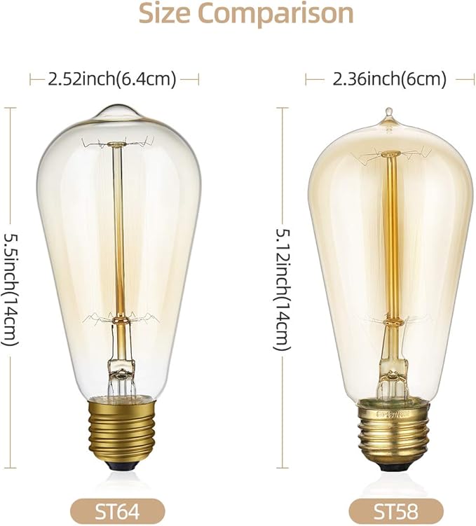 HESSION 6-Pack Edison Light Bulbs, 60w Vintage Edison Bulb, Squirrel Cage Filament Edison Bulbs, E26 Base - Amber Glass Warm White - Dimmable - ST58 Decorative Lightbulbs