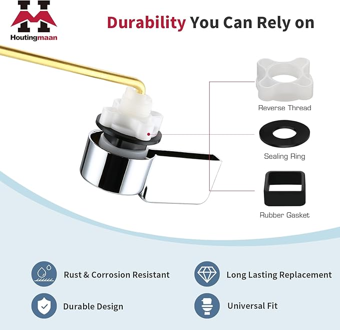 Houtingmaan Toilet Handle Replacement Kit,Toilet Handle Lever for Most Front Mount Toilets, Universal Brass Toliet Flush Handle Lever with Stainless Steel Flapper Chain,Chrome