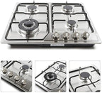 4 Burners Built in Gas Stovetop Cooker Gas Range Portable Stainless Steel Cooktop LPG/NG Dual Fuel Cast Iron Grate Gas Stove Kitchen Cooking Stove for Home RV Outdoor Apartment Silver(22.83x20.47Inch)
