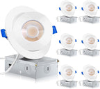 Gimbal Recessed Lighting 4 Inch 6 Pack, Ajustable Eyeball recessed Light with Junction Box,5 Color Selectable,Airtight,9W 750LM,Dimmable,White