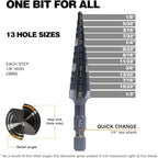 M2 HSS Quick Change 1/8" - 1/2" Step Drill Bit Double Fluted Drill Bits for Hole Drilling in Stainless Steel, Copper, Aluminum, Wood, Plastic