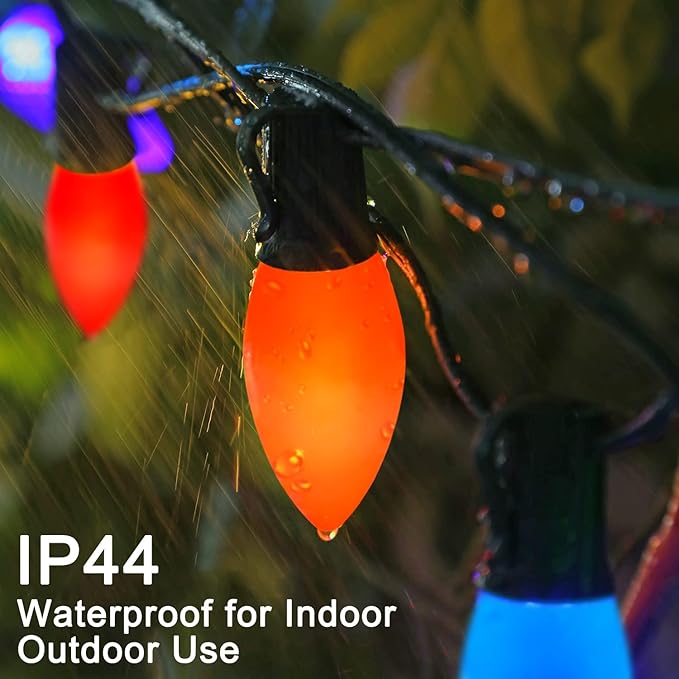 C9 Christmas Replacement Lights Bulbs, 25 Pack Multicolor Ceramic Light Bulbs for Christmas Outdoor Indoor String Light, Xmas Holiday Patio Party Decorations(E17 Socket Base 7w)