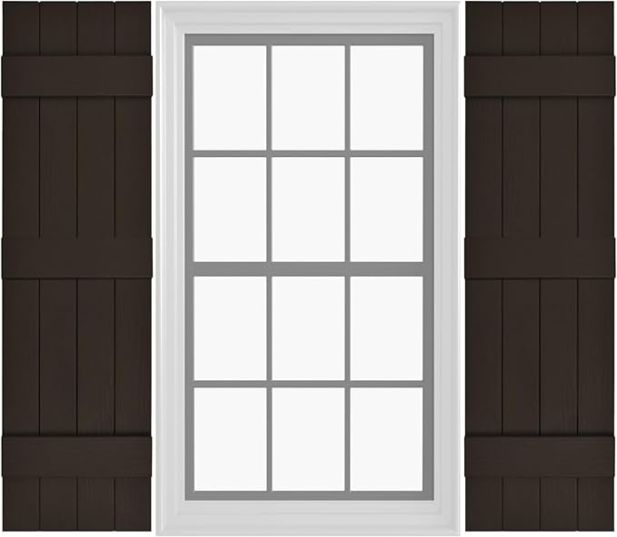 Board & Batten Vinyl Shutters (1 Pair) | 14.5"x59" (4-Board) - Stone Mason Brown | Exterior Window Shutters | Includes Mounting Hardware | Simple Installation | Made in USA