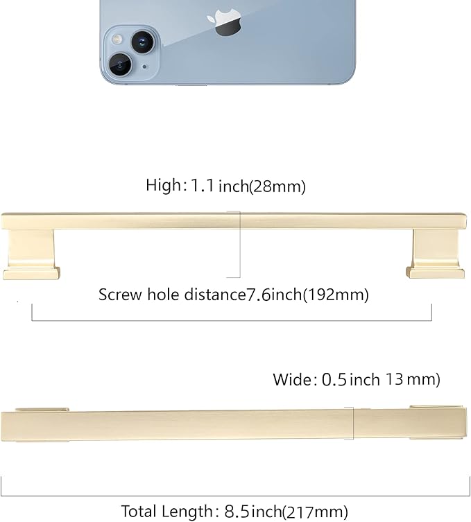 COTYKILEY 6 Pack 7.5 Inch(192mm) Brushed Brass Cabinet Handles Gold Kitchen Cabinet Pulls Cabinet Door Handles Kitchen Cabinet Hardware