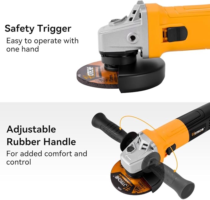 Hoteche 4-1/2-Inch Angle Grinder 6-Amp Compact Grinder Tool for Metalworking and Masonry Cutting (Tool Only)