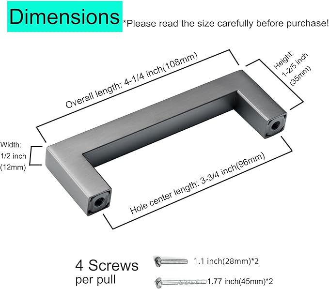 20 Pack Kitchen Cabinet Handles 3-3/4 Inch Hole Center Ancient Grey Square Cabinet Pulls Grey Drawer Handles Cupboard Handles Stainless Steel Cabinet Hardware