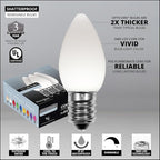 Wintergreen Lighting 25 Pack OptiCore C7 LED Christmas Light Bulbs - Replacement LED Christmas Lights Heavy Duty Premium Outdoor Christmas Lights, E12 Base (Cool White Smooth)