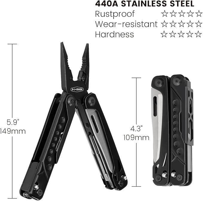 Multitool, 20-in-1 Stainless Steel Multi Tools Pliers with Nylon Sheath, Safe Locking, Professional Multi-Tool for Survival, Camping and Hunting, Black