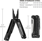 Multitool, 20-in-1 Stainless Steel Multi Tools Pliers with Nylon Sheath, Safe Locking, Professional Multi-Tool for Survival, Camping and Hunting, Black