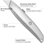 DIYSELF 30 Pack Box Cutter Heavy Duty Aluminium Shell Utility Knife | SK5 Steel Sharp Blade | Retractable Knife for Cutting Cartons Ropes and Cardboard | Home and Office Use (Silver)