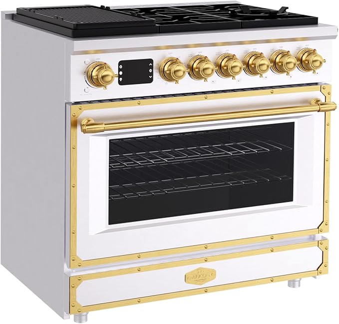 Akicon 36" Freestanding Gas Cooktop Oven Combo, Features 6 Sealed Burners, 5.2 Cu.ft Rapid Convection Oven, Convertible Fuel (NG/LP), Durable Cast Iron Grating (SWGBGGA1)
