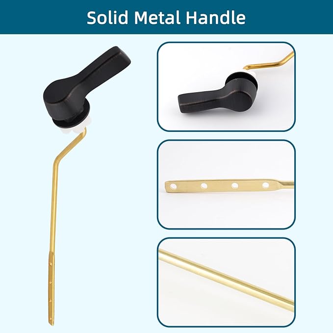 Hygie Rinse Metal Toilet Handle Lever Flush Replacement, Universal Side Mount Toilet Handle with Stainless Steel Flapper Chains, Toilet Repair Kit, Oil Rubbed Bronze