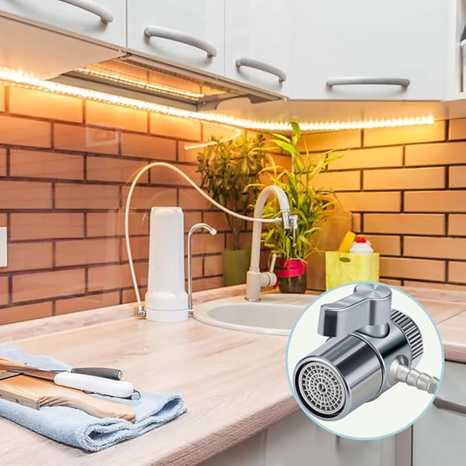 2 Pack Countertop Water Filter Diverter Valve with Barb Connector, Faucet Diverter Adapter for 6mm, 8mm, 9.5mm Tubing or Hose, Compatible with Standard Kitchen Faucets