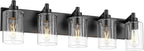 5-Light Bathroom Light Fixtures, 30 Inch Black Vanity Light with Cylinder Clear Glass Shade, Modern Vanity Lighting Fixtures Over Mirror, VL143-MB-5