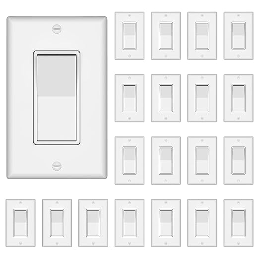 ThunderWay Single Pole Decorator Wall Light Switch with Wall Plate, 15A 120V/277V, On/Off Paddle Switch, Residential Grade - UL Listed, White (20)