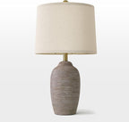 24.5" Handcrafted Ceramic Table Lamp - Single Farmhouse Vintage Rustic Bedside Lighting for Living Room, Bedroom, Entryway | Nightstand & End Table Decor with Linen Shade (Bulb Not Included)