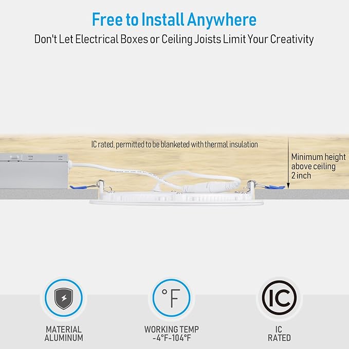 TORCHSTAR 12-Pack 6 Inch Ultra-Thin LED Recessed Lighting with J-Box, 4000K Cool White, 12W Dimmable 1000lm Brightness LED Downlight, ETL & Energy Star Listed