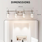 Bathroom Light Fixtures 4-Light, Brushed Nickel Vanity Light Over Mirror Dimmable 3 Color (3000K/4000K/6000K), Eye Protection LED Bathroom Lights Wall lamp Over Mirror with Clear Glass Shade