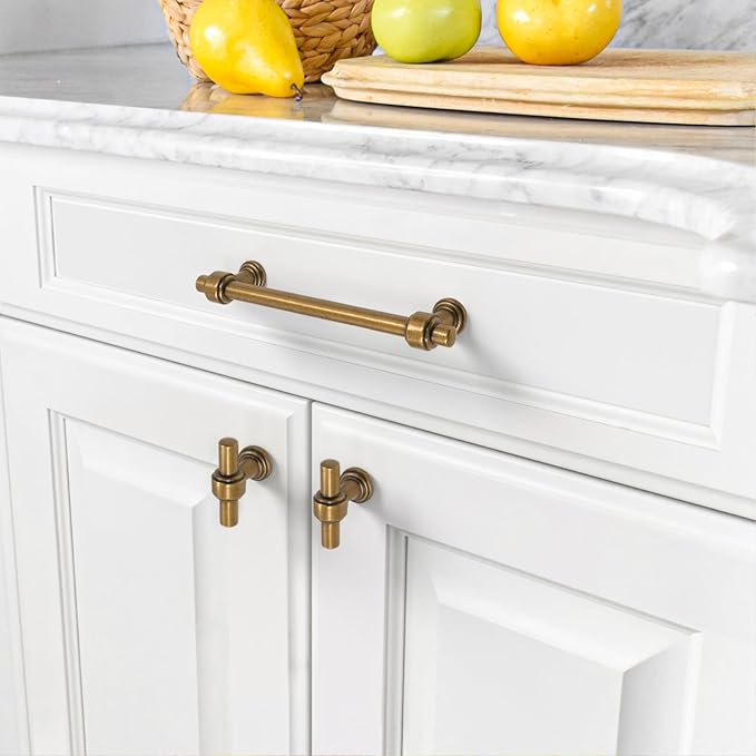 Amerdeco 10 Pack Antique Brass Cabinet Pulls 5 Inch(128mm) Hole Center Drawer Pulls Cabinet Hardware Kitchen Cabinet Handles for Bathroom ZH0069