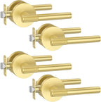 Asidrama 4 Pack Passage Gold Door Knob with Lock, Brushed Gold Door Handles Interior for Bedroom or Bathroom, Heavy Duty Door Lever with Reversible Interior Door Handle for Left Right Sided Doors