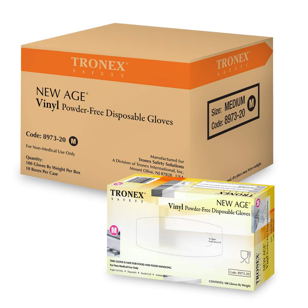 TRONEX 8973 Vinyl Disposable Gloves, Latex-Free, Powder-Free, Food Service, Catering, Natural, Large, Case of 1000