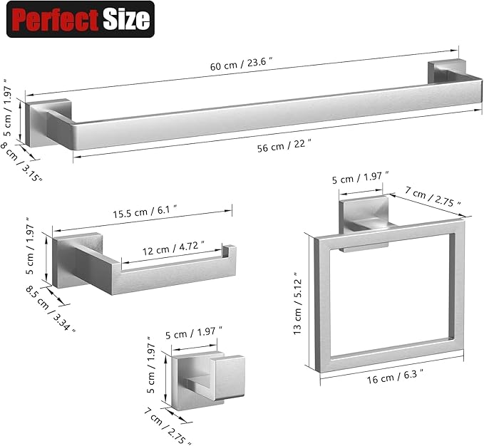 20-Piece Brushed Nickel Bathroom Accessories Set – 23.6" Towel Bar, Towel Ring, Toilet Paper Holder & Hooks, Wall Mounted Bathroom Hardware, Rust & Corrosion-Resistant, Ideal for Modern Bathrooms