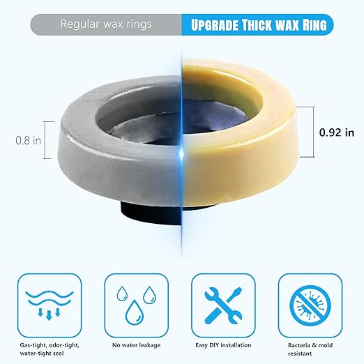 Toilet Wax Ring 2 Pack, Wax Ring for Toilet Base with Polyethylene Flange for 3 Inch or 4 Inch Floor-Mounted Toilet Drain Pipe